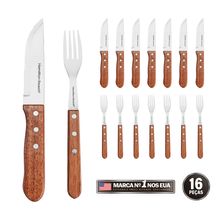 Jogo De Talheres Churrasco Faqueiro Inox 16 Pecas Hamilton Beach BBQ Cabo de Madeira 1